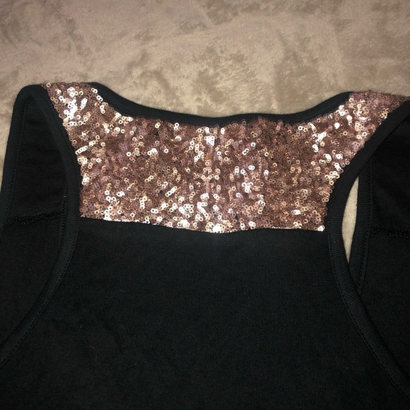 Beautiful black tank top w/gold sequins around shoulders and on the back! - Picture 2 of 3